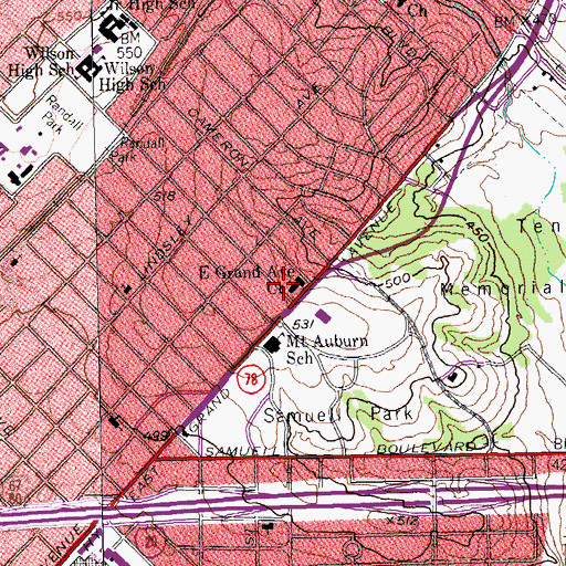 Topographic Map of East Grand Baptist Church, TX