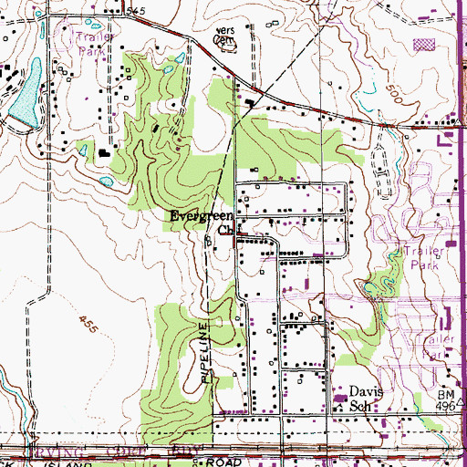 Topographic Map of Evergreen Missionary Baptist Church, TX
