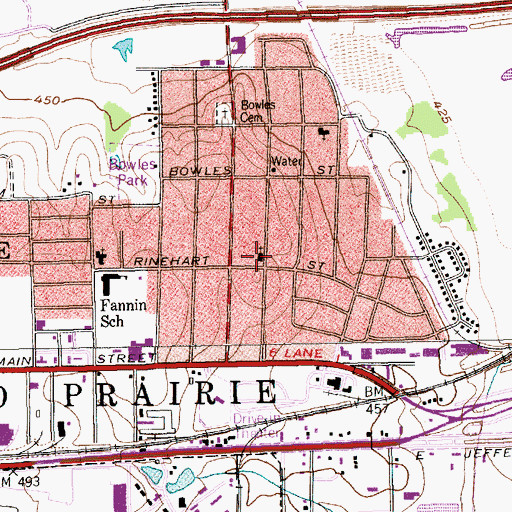 Topographic Map of Bowles Memorial Baptist Church, TX