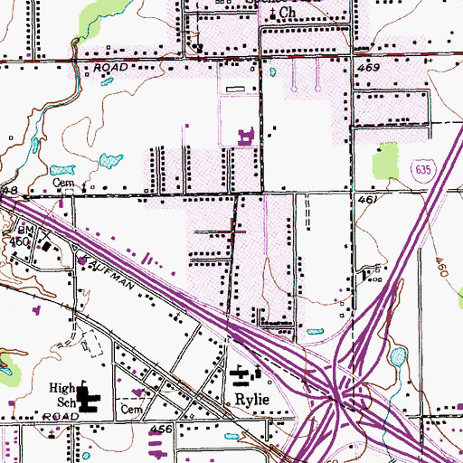 Topographic Map of Central Baptist Church of Rylie, TX