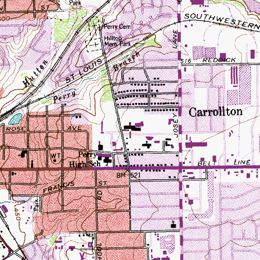 Topographic Map of First United Methodist Church of Carrollton, TX