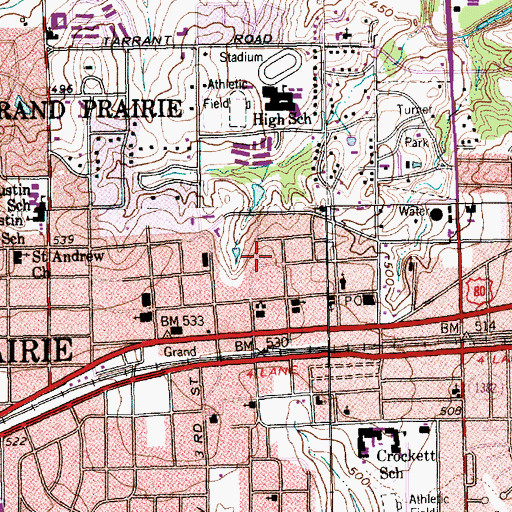 Topographic Map of First United Methodist Church of Grand Prairie, TX