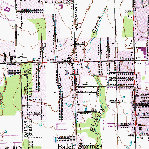 Topographic Map of Balch Springs First Baptist Church, TX