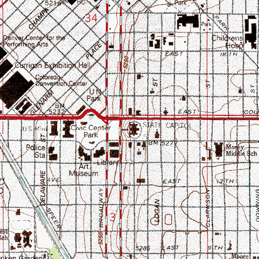 Topographic Map of Denver, CO