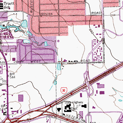 Topographic Map of Hillview Terrace Assembly of God Church, TX