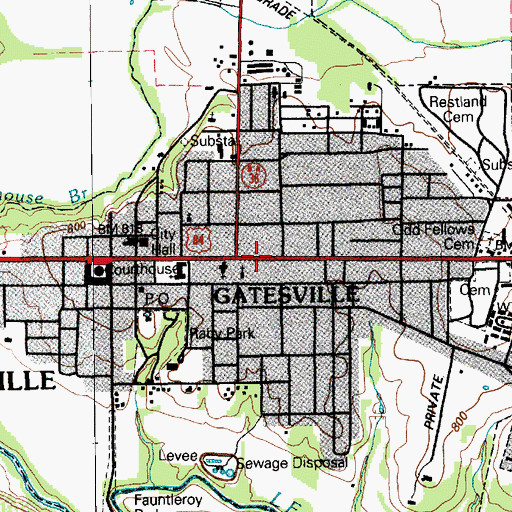 Topographic Map of Main Street Church of Christ, TX