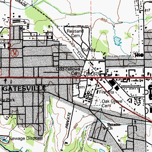 Topographic Map of First Presbyterian Church, TX