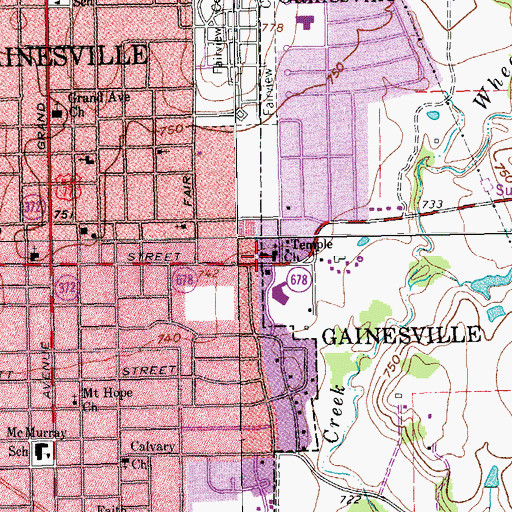 Topographic Map of Temple Baptist Church, TX