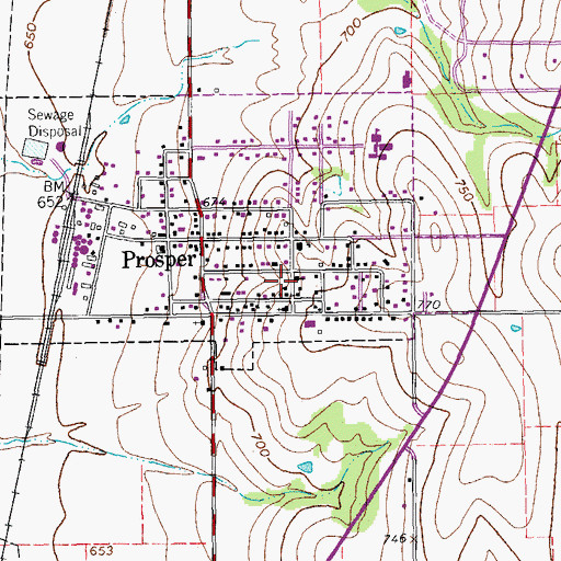 Topographic Map of Prosper United Methodist Church, TX