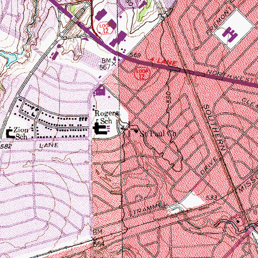 Topographic Map of Saint Pauls Evangelical and Reformed Church, TX