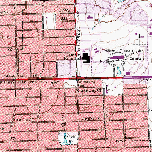 Topographic Map of Temple Emanuel Sisterhood Synagogue, TX