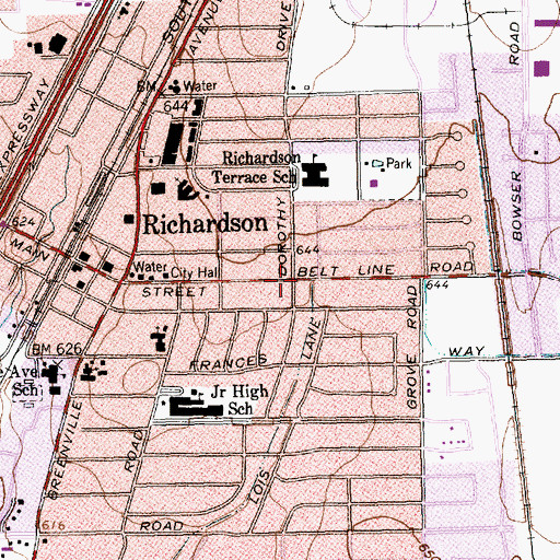 Topographic Map of Dallas District Church of the Nazarene, TX