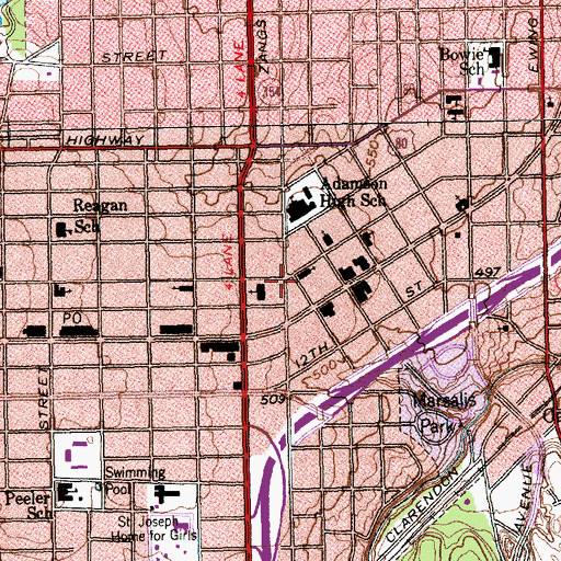 Topographic Map of Love Sanctuary Church of God in Christ, TX