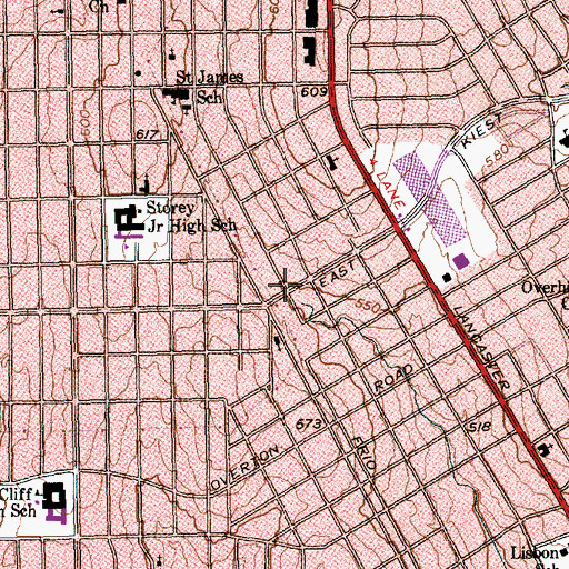 Topographic Map of Mount Zion Church of God in Christ, TX