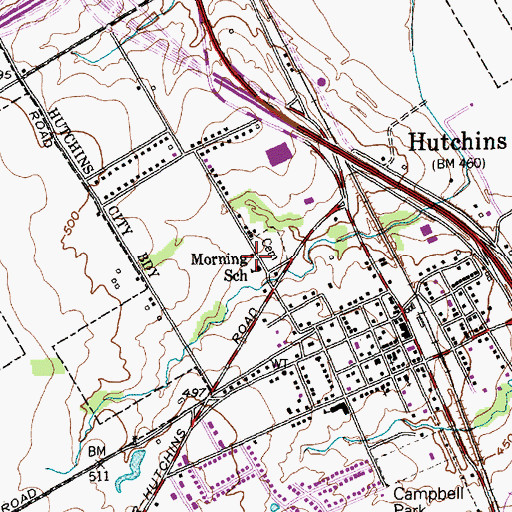 Topographic Map of Hutchins Temple Church of God in Christ, TX