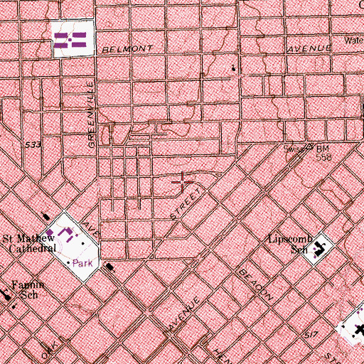 Topographic Map of Munger Place Church of God, TX
