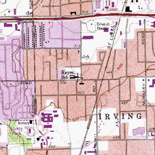 Topographic Map of Irving Church of Christ, TX