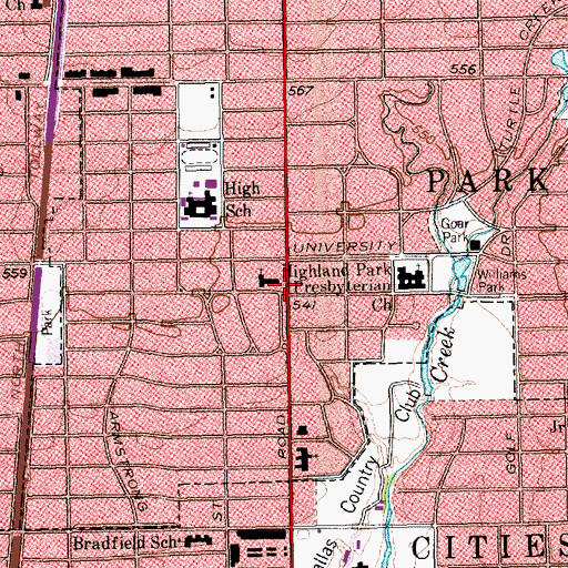 Topographic Map of Preston Road Church of Christ, TX