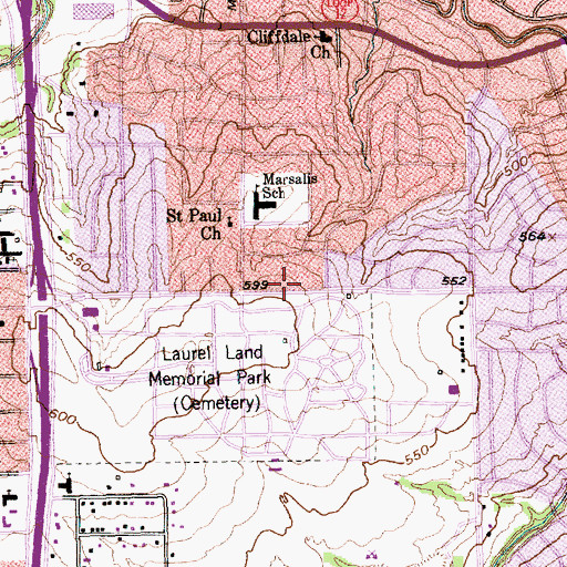 Topographic Map of Singing Hills Church of Christ, TX
