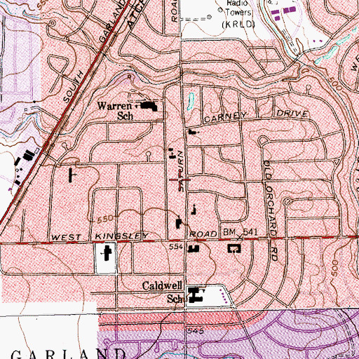 Topographic Map of Church of Christ in Garland, TX