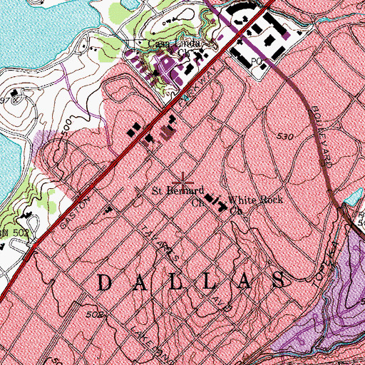 Topographic Map of Saint Bernards Church, TX