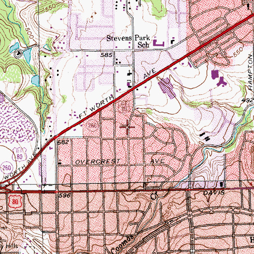 Topographic Map of Beverly Hills Church of Christ, TX
