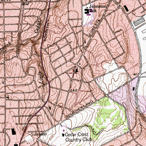 Topographic Map of Cedar Crest Church of Christ, TX