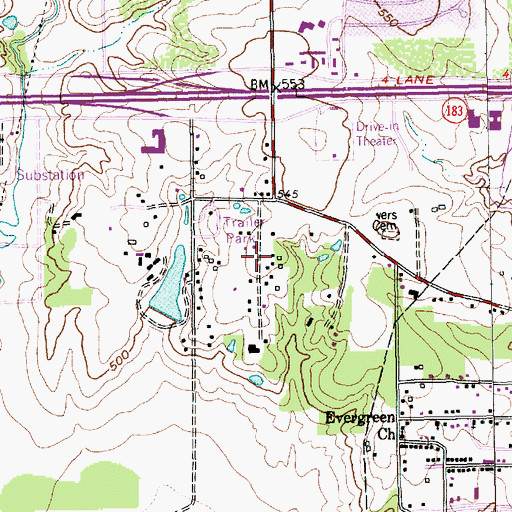 Topographic Map of Towne Lake Baptist Church, TX