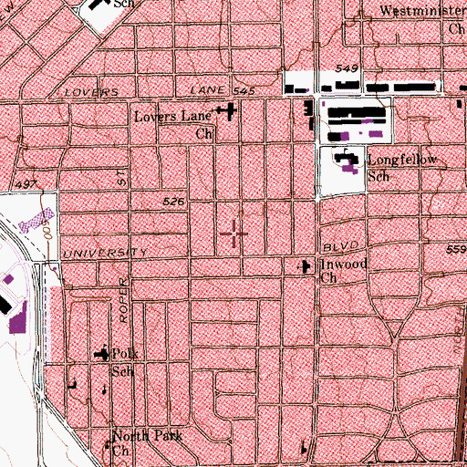 Topographic Map of Truth in Love Baptist Church, TX