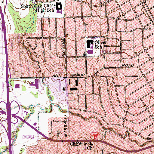 Topographic Map of United Missionary Baptist Church, TX