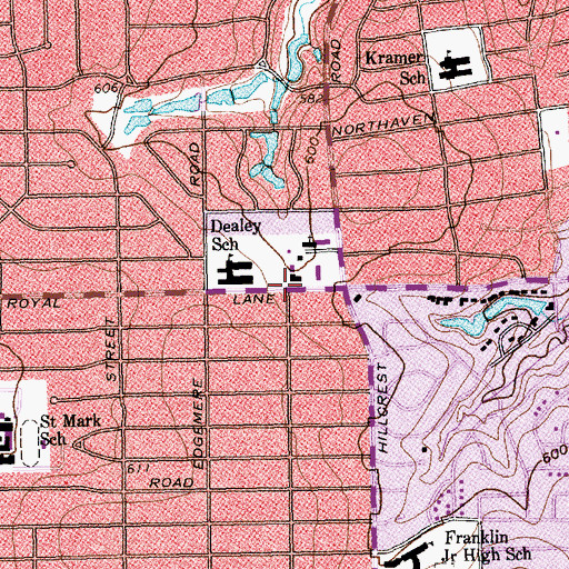 Topographic Map of Royal Lane Baptist Church, TX