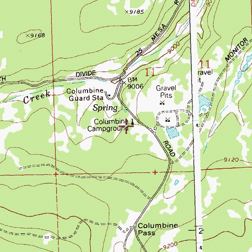 Topographic Map of Columbine Campground, CO