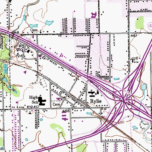 Topographic Map of Rylie First Baptist Church, TX