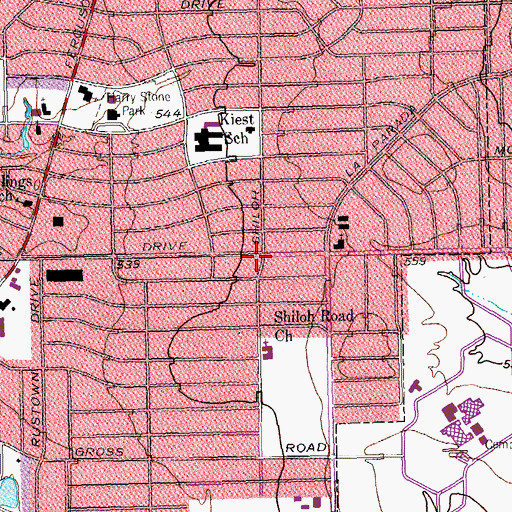Topographic Map of Shiloh Road Baptist Church, TX