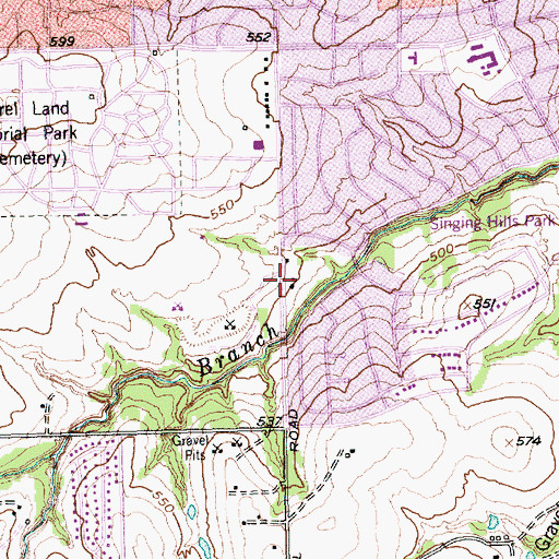 Topographic Map of Singing Hills Baptist Church, TX