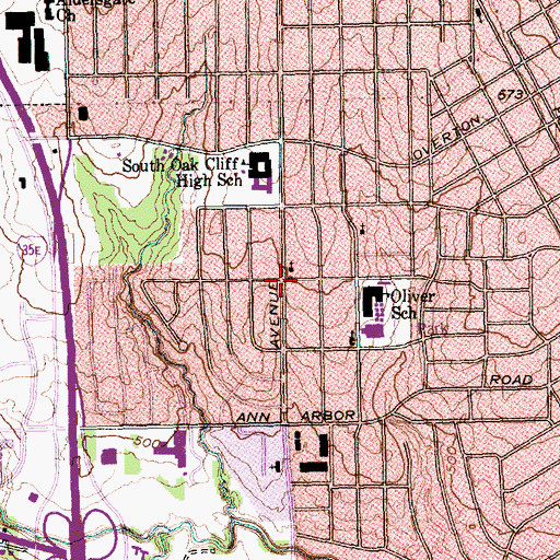 Topographic Map of South Oak Cliff Baptist Church, TX