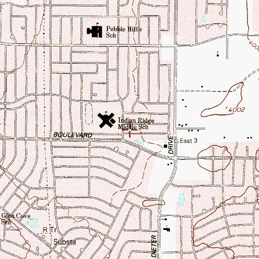 Topographic Map of Pebble Hills Presbyterian Church, TX