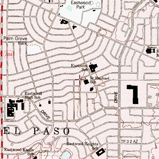 Topographic Map of El Paso Catholic Church, TX