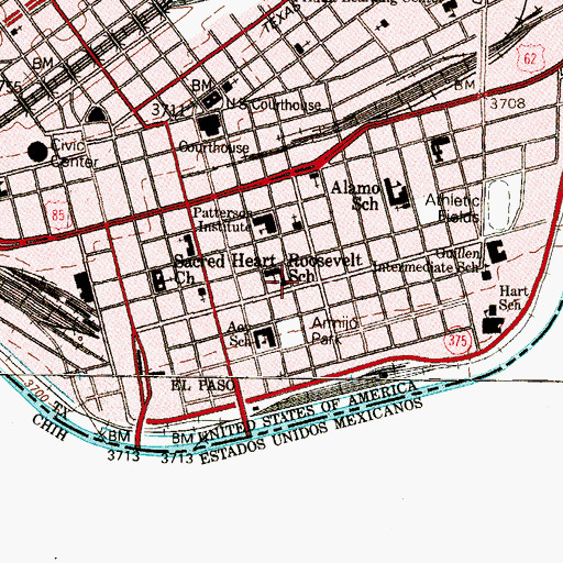 Topographic Map of Del Centro Baptist Church, TX