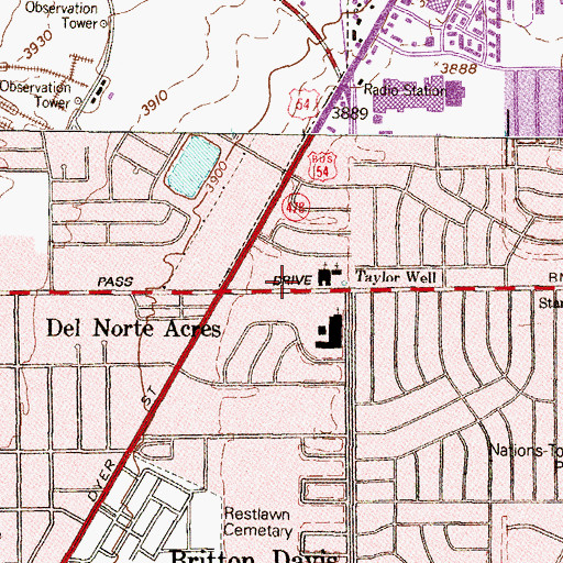 Topographic Map of Mountain View Baptist Church, TX