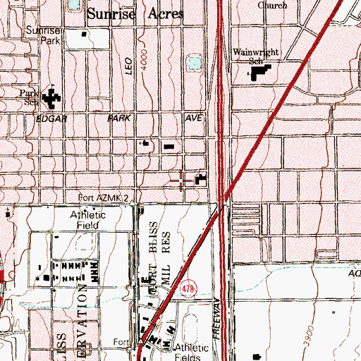 Topographic Map of Sunrise Baptist Church, TX