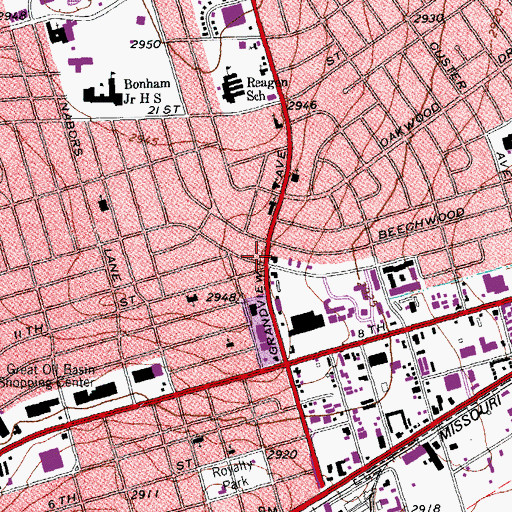 Topographic Map of Cumberland Presbyterian Church, TX