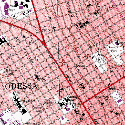 Topographic Map of Central Baptist Church, TX