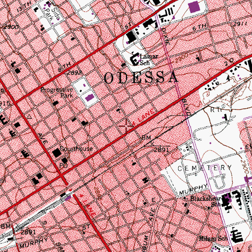 Topographic Map of First Baptist Church Mission Odessa, TX