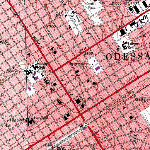 Topographic Map of Church of Christ 6th and Jackson, TX