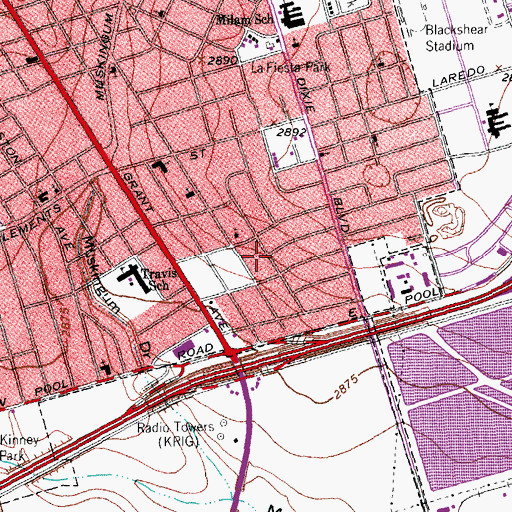 Topographic Map of Church of Christ Carver Heights, TX