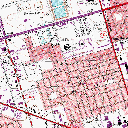 Topographic Map of Church of Christ Terrace, TX