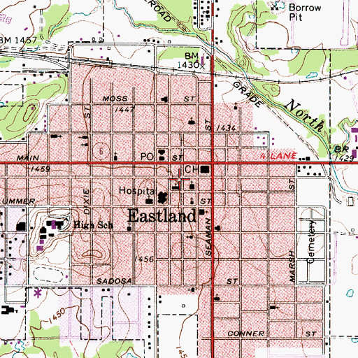 Topographic Map of First United Methodist Church of Eastland, TX