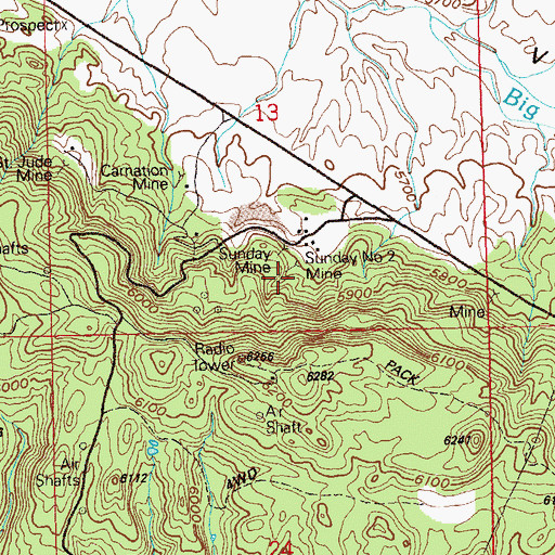 Topographic Map of Sunday Mine, CO