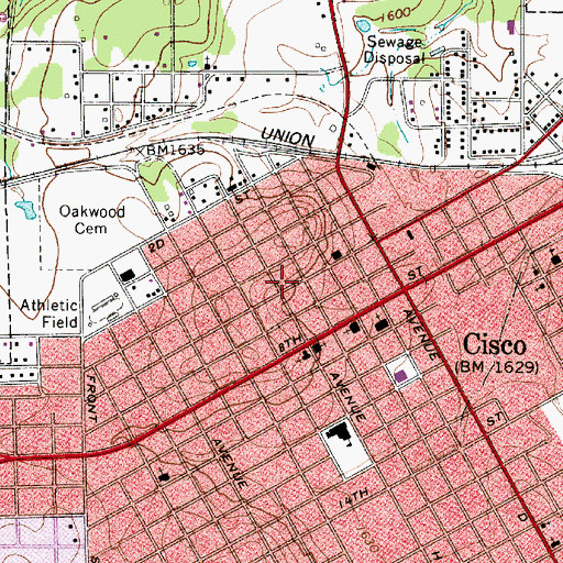Topographic Map of First Presbyterian Church, TX